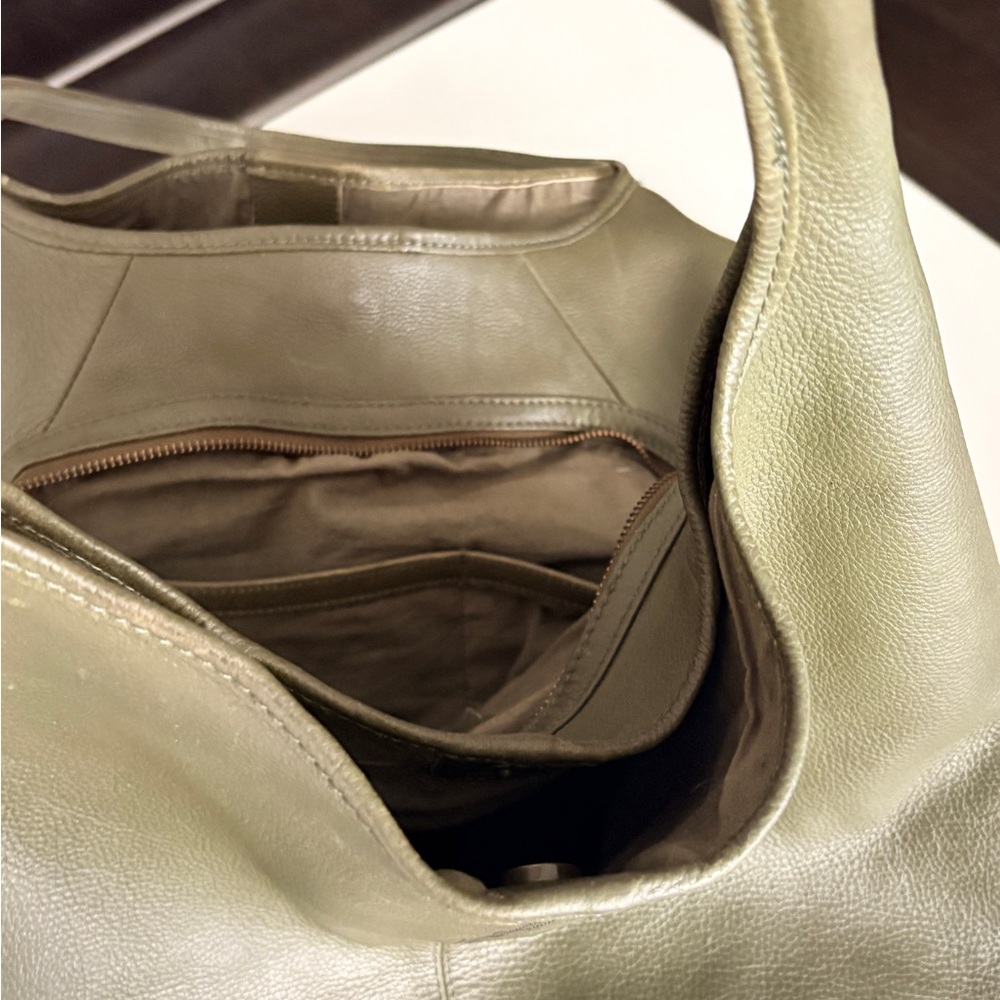 Boho Olive Green Leather Tote Bag - Picture 4 of 7